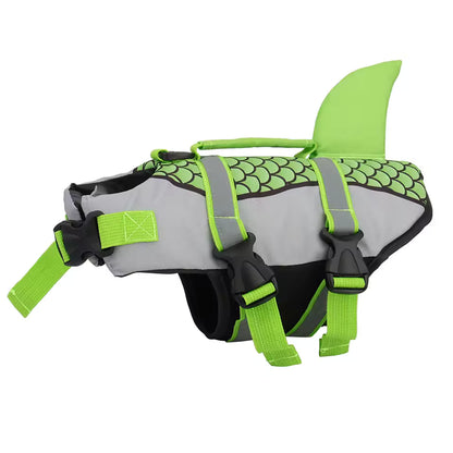 Dog Life Jacket – Shark Fin Swim Vest with Scale Print, Adjustable Harness