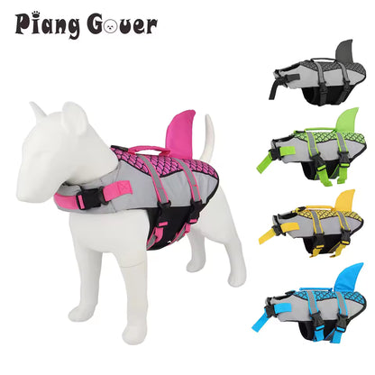 Dog Life Jacket – Shark Fin Swim Vest with Scale Print, Adjustable Harness