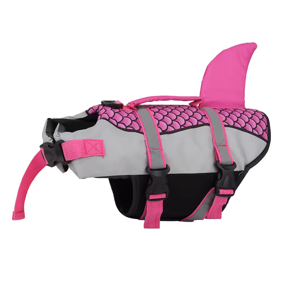 Dog Life Jacket – Shark Fin Swim Vest with Scale Print, Adjustable Harness