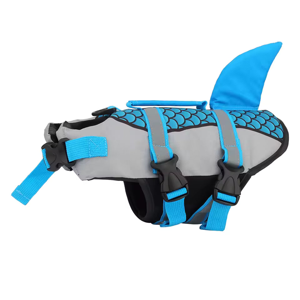 Dog Life Jacket – Shark Fin Swim Vest with Scale Print, Adjustable Harness