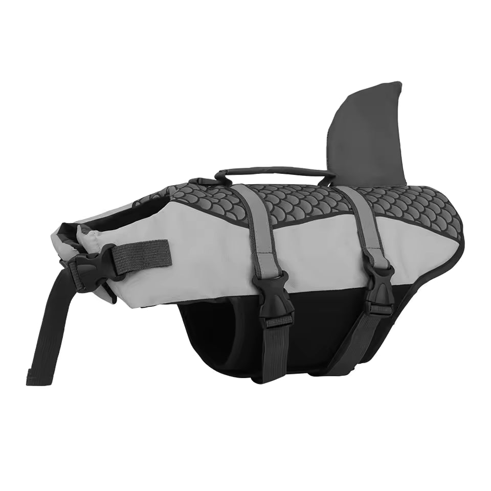 Dog Life Jacket – Shark Fin Swim Vest with Scale Print, Adjustable Harness