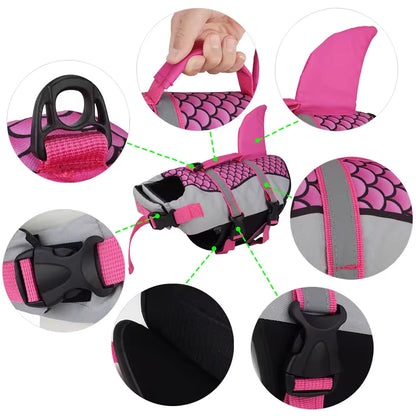 Dog Life Jacket – Shark Fin Swim Vest with Scale Print, Adjustable Harness