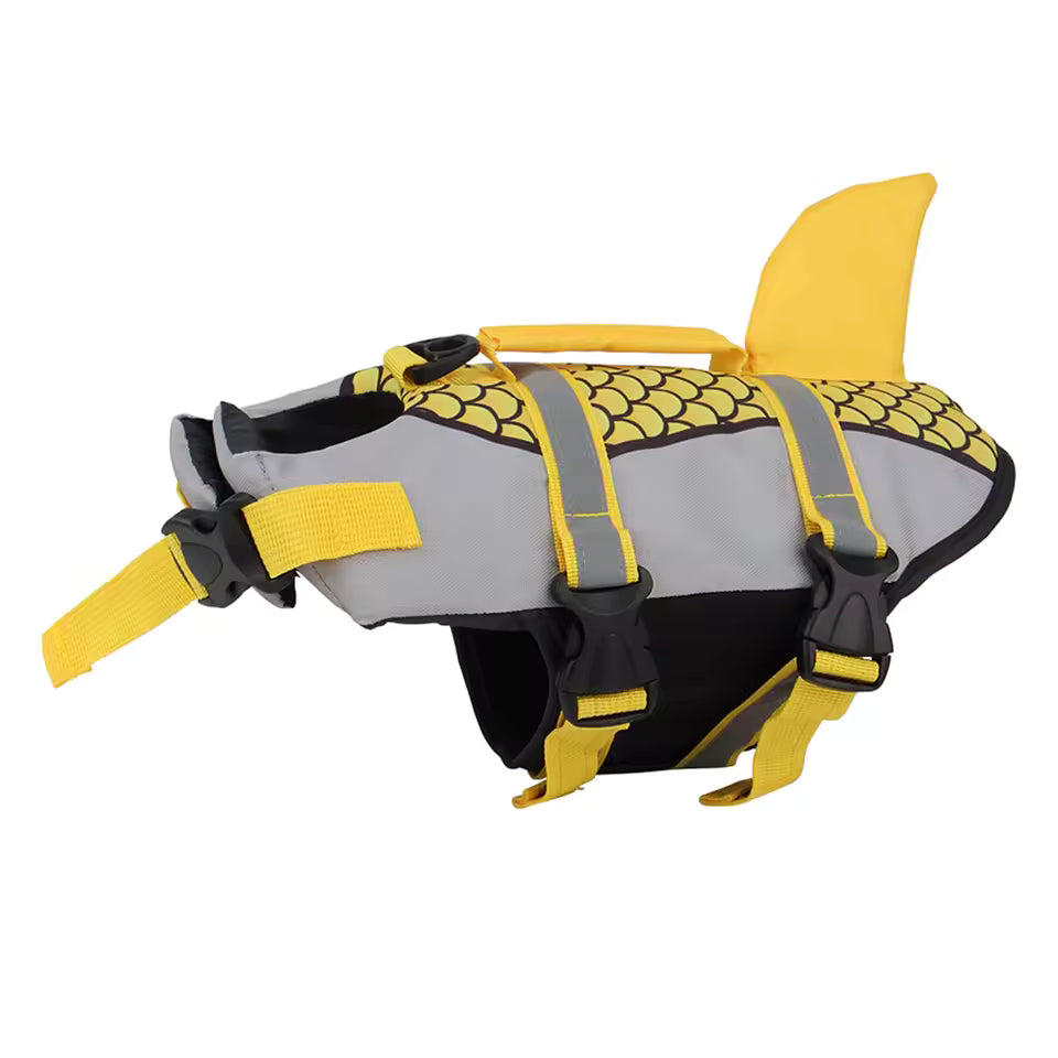 Dog Life Jacket – Shark Fin Swim Vest with Scale Print, Adjustable Harness